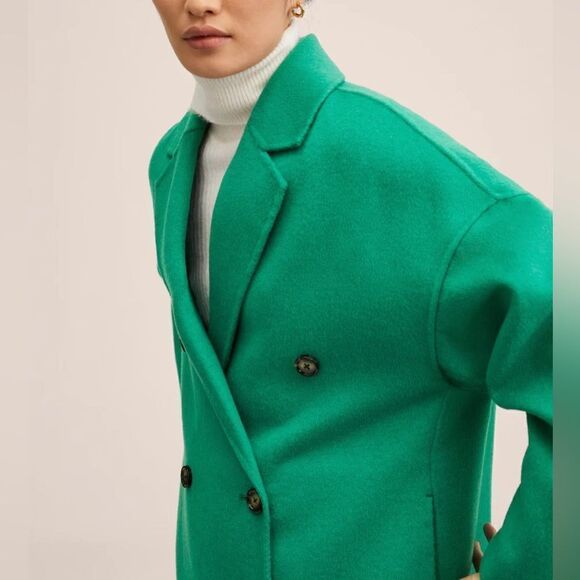Mango Handmade Wool Blend Coat Green - Picture 5 of 9
